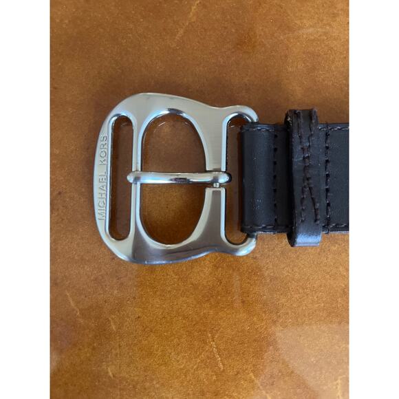 Michael Michael Kors Brown Leather Belt with Brushed Silver Buckle Small - Picture 3 of 4